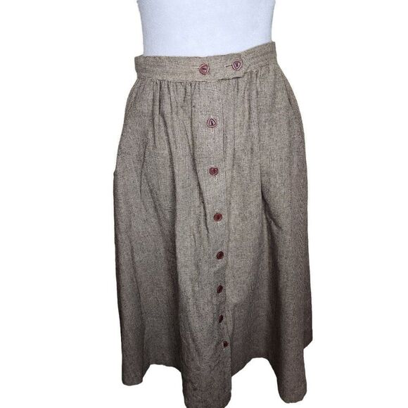 Vintage 70s 80s ALine Mid Length Skirt Button Front Womens Size M Brown Pockets - Picture 1 of 7